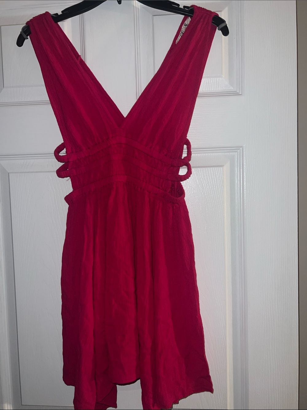 Fuchsia V-Neck Sleeveless Mini Dress with sides out